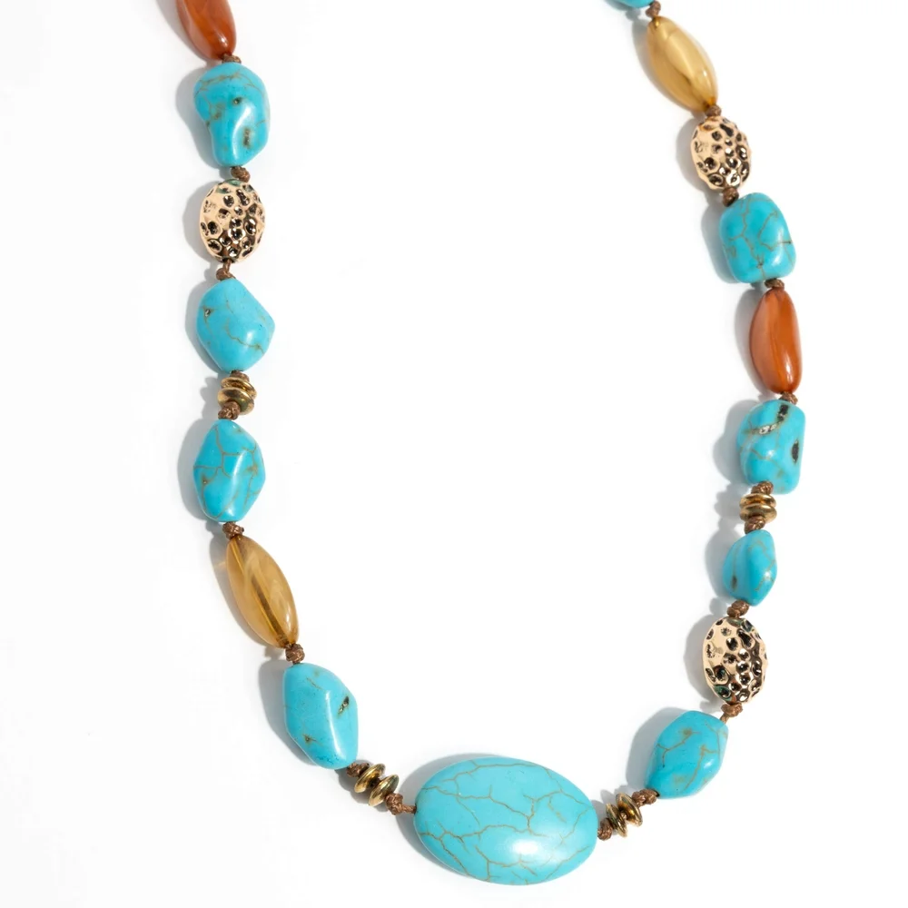 Adorably Adaptable Paparazzi Turquoise and Gold Necklace with Brown Accents - Picture 1 of 8
